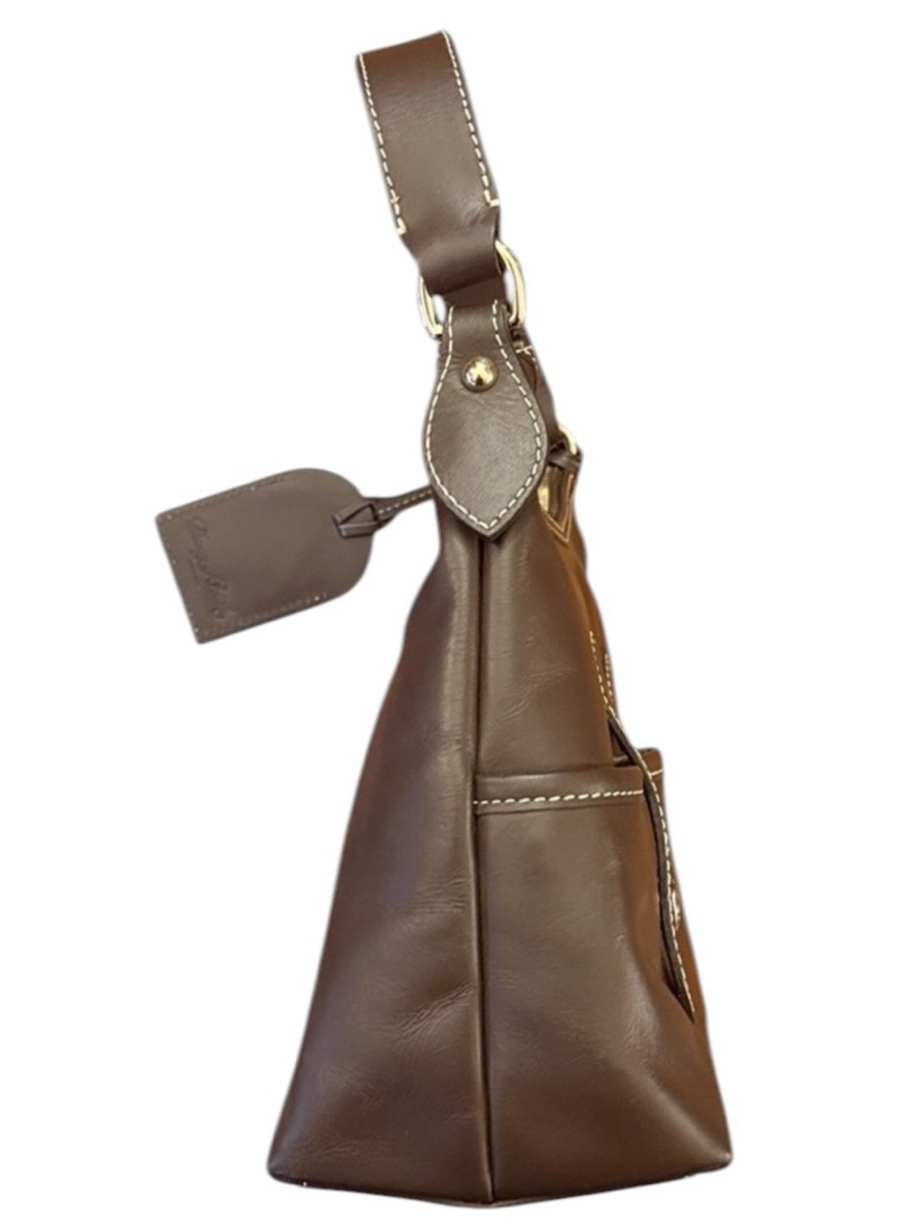 Dooney & Bourke Florentine Small Lucy Hobo Brown Vacchetta Leather Flat Strap - Picture 8 of 15